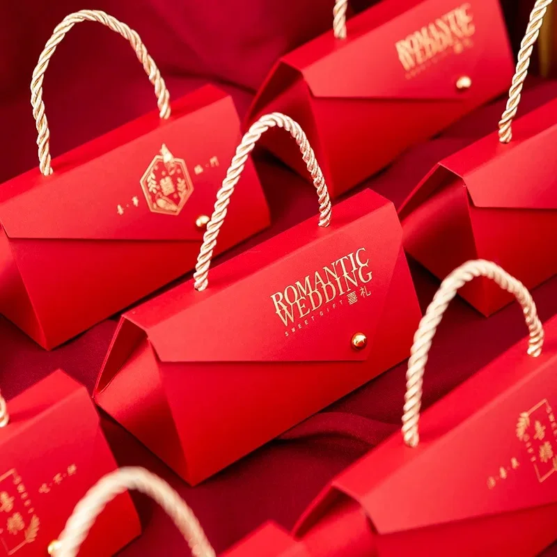 

Chinese style Red Printed candy box for wedding gifts guests Souvenir Sweet Little Cosmetic packaging Bag