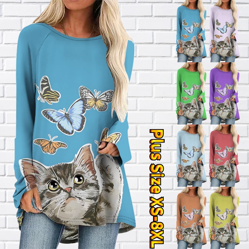 

Butterfly Art Comfortable Loose Women Crewneck Top Long Sleeve Color Print XS-8XL