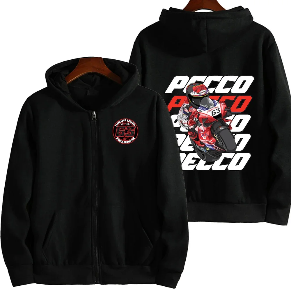 Фото Худи на молнии Pecco Bagnaia 63 Driver Logo Racing Motorcycle Team для мужчин, весенне-осенний мужской свитшот, красная спортивная женская куртка. №5