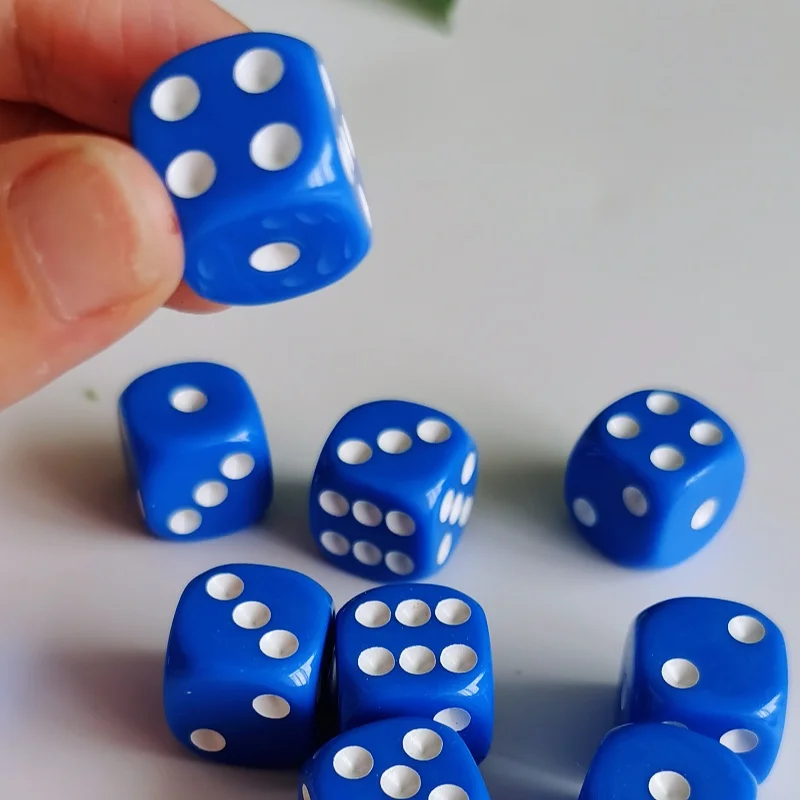 10 шт./партия 16 мм D6 игральные кости синего цвета Акриловые шестигранные с