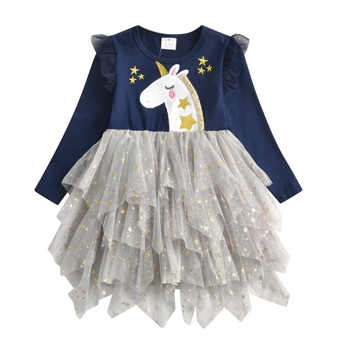Платье детское демисезонное с аппликацией в виде единорога и звезд