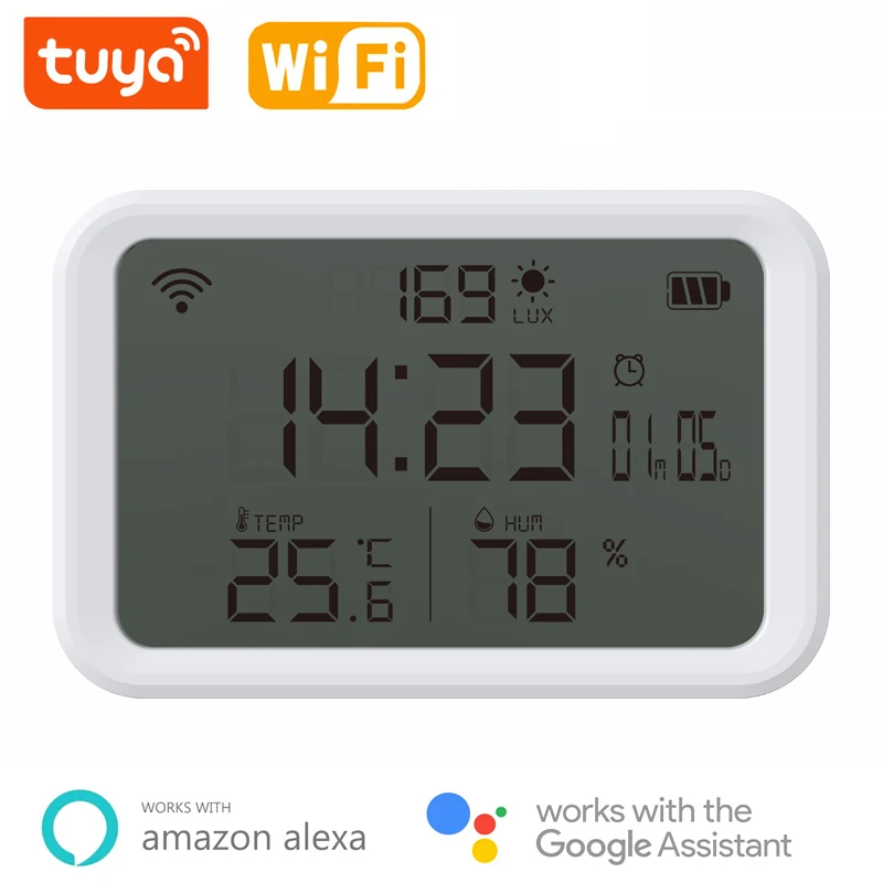 

Double 11 WIFI Temperature Humidity Sensor Lux Light Detector Tuya Time Alarm Clock Thermometer LCD Screen Smart Home Works