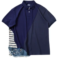 gl style personalized mens ameikaji high street multi material cowboy splicing short sleeved polo shirt summer t shirt trend
