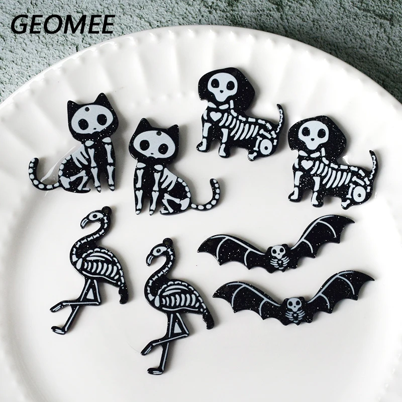 10 шт. Акриловые Черные Подвески в виде черепа животных на Хеллоуин забавная