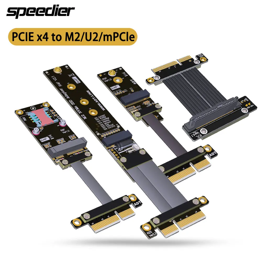 

Riser PCI Express 3,0 4,0 X4 до M.2 NVMe Key M / M.2 WiFi Key A.E. / Mini-PCIe MPCIe/ U.2 (SFF-8639) SSD Удлинительный кабель PCIe 4x