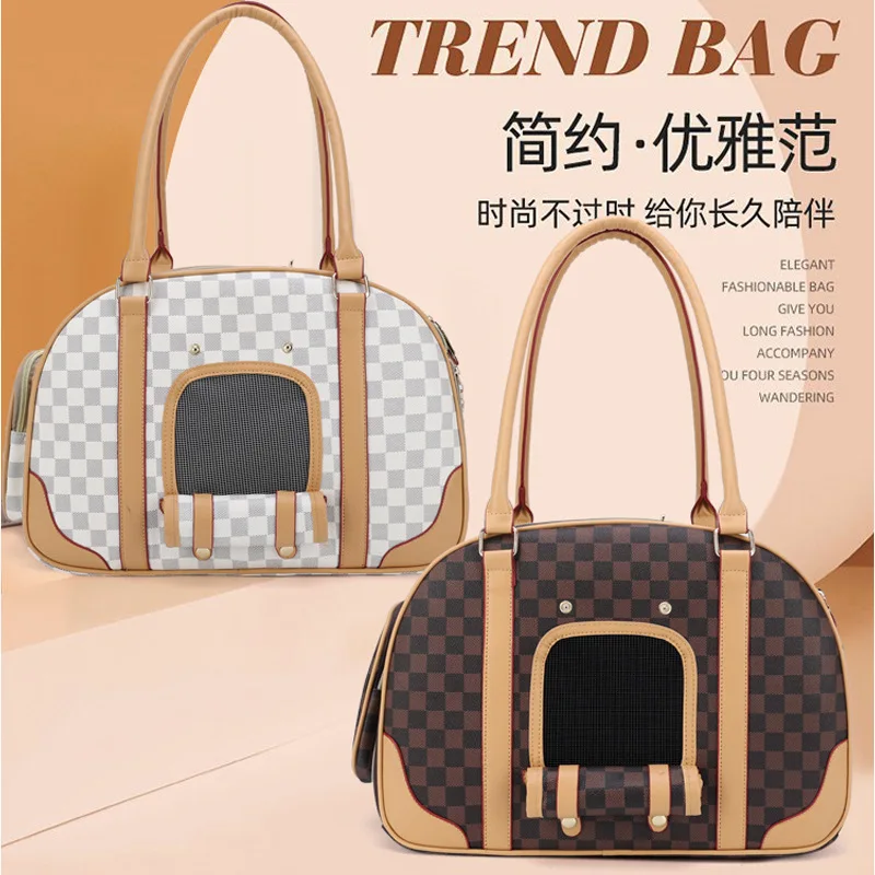 High Quality Fashion Checkerboard Portable Pet Bag Shoulder Bag Outdoor Travel Pet Carrier Backpack