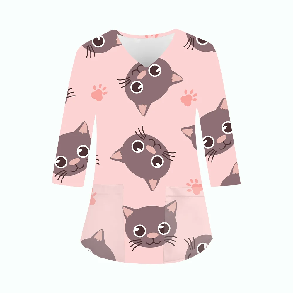 Новая клиническая форма женская милая котенок с принтом микроэластичные