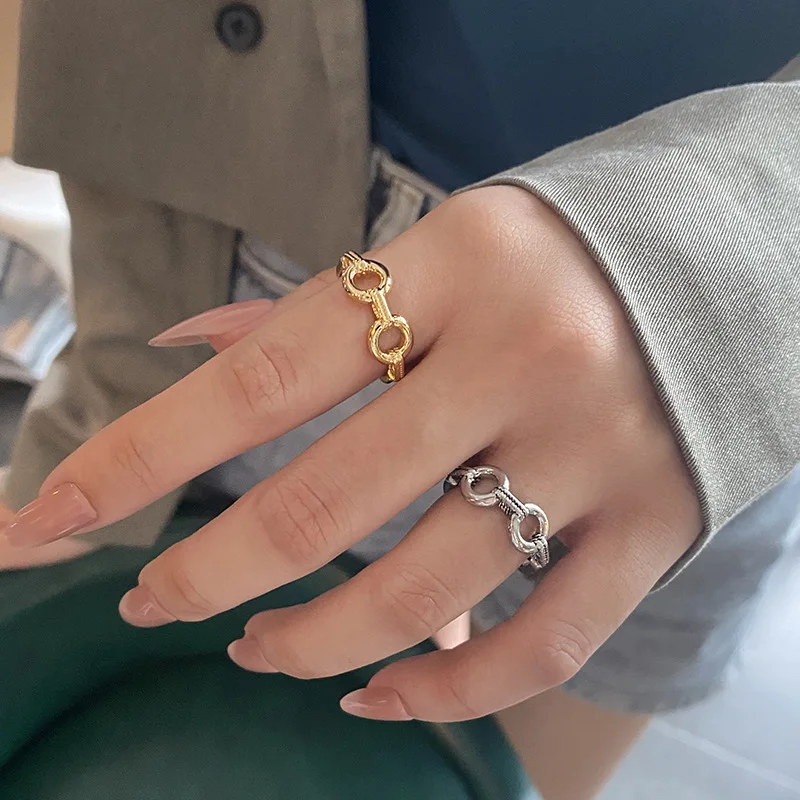 

Personality Hollow Metallic Circle Ring Hot-selling Temperament ALL-Match Gold Jewelry Rings Trendy Girls Rings