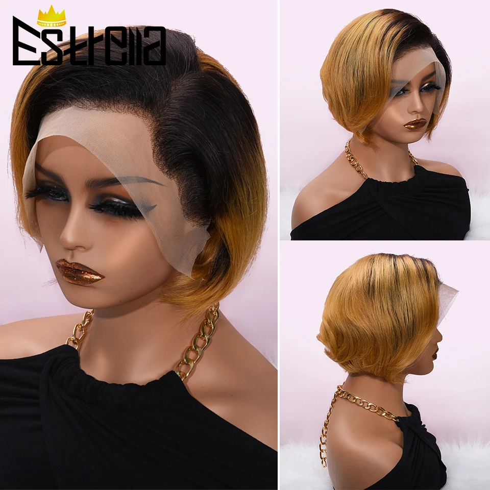 

Ombre Short Wavy Lace Front Human Hair Wigs For Women Honey Blonde Brazilian Human Hair Remy 13×4 Lace Front Wig For Black Women