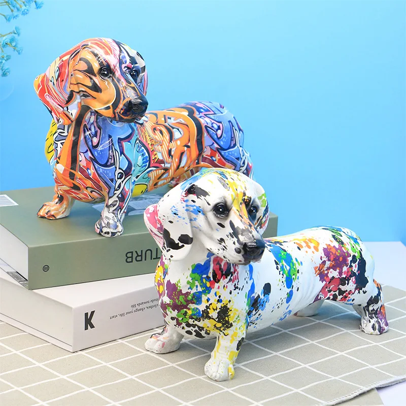 

Creative Colorful Wolfdog Dachshund Ornaments Home Entrance Wine Cabinet Decoration Office Desktop Resin Crafts