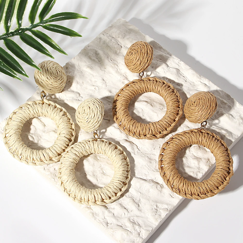 Женские плетеные серьги-подвески AENSOA круглые серьги из ротанга ручной работы в