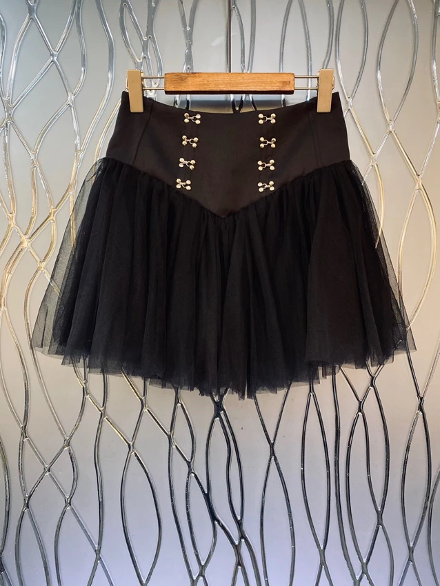 

2022 new women fashion sexy button stitching mesh puffy sweet all-match short skirt 806