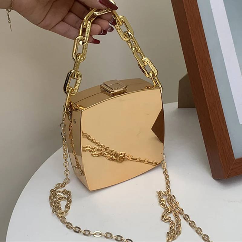 

Luxury Gold Silver Box Design Party Evening Clutch Bag 2022 Trend Designer Chain Shoulder Crossbody Bag Mini Purses and Handbags