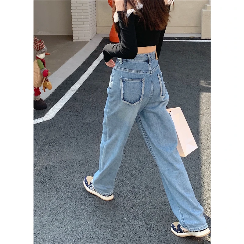 

SuperAen 2022 Spring New High Waist Straight Pants Light Color Loose Drop Wide Leg Pants Women Full Length