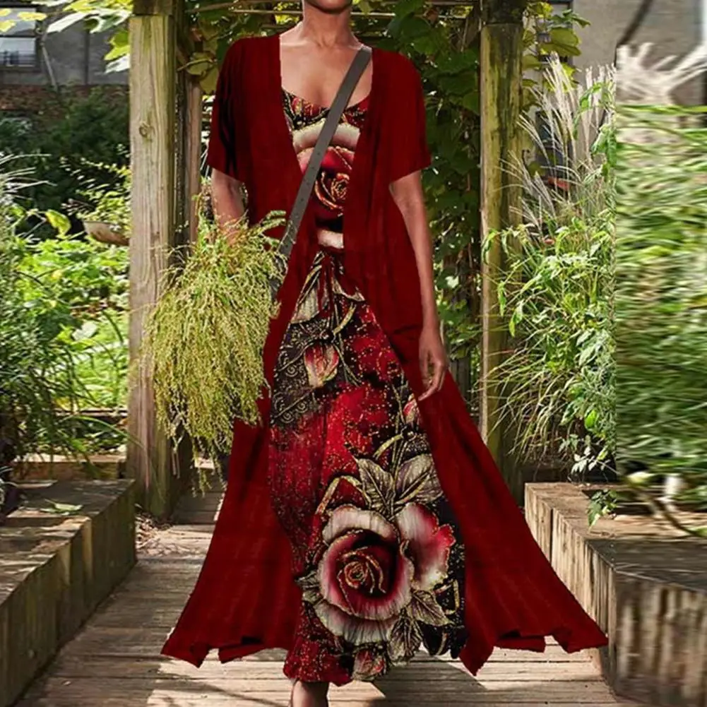 

Cardigan Coat Spring Fashion Robe Outfits Women Dress Long Sleeve Open Stitch Shawl Floral Print Loose Fitting Dress for Women