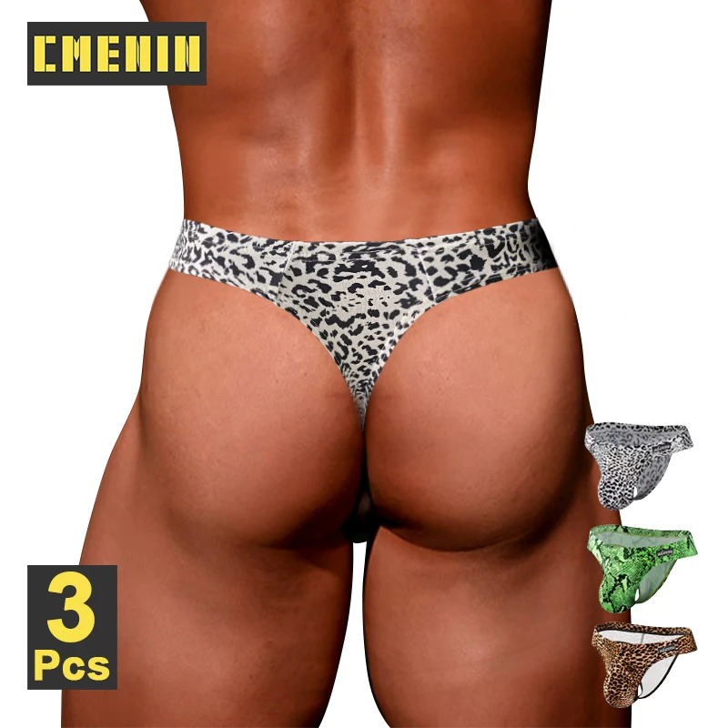 

CMENIN 3Pcs Sexy Men Underwear Thongs Men's Jockstrap Panties Leopard Low Waist Hip Raise Gay Men Thongs and G String Underpants