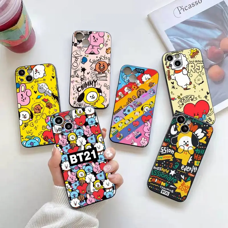 

Cute Cartoon Kpop B-BT21 Phone Case For iphone 14 Plus 13 12 Mini 11 Pro XS Max X XR Cover