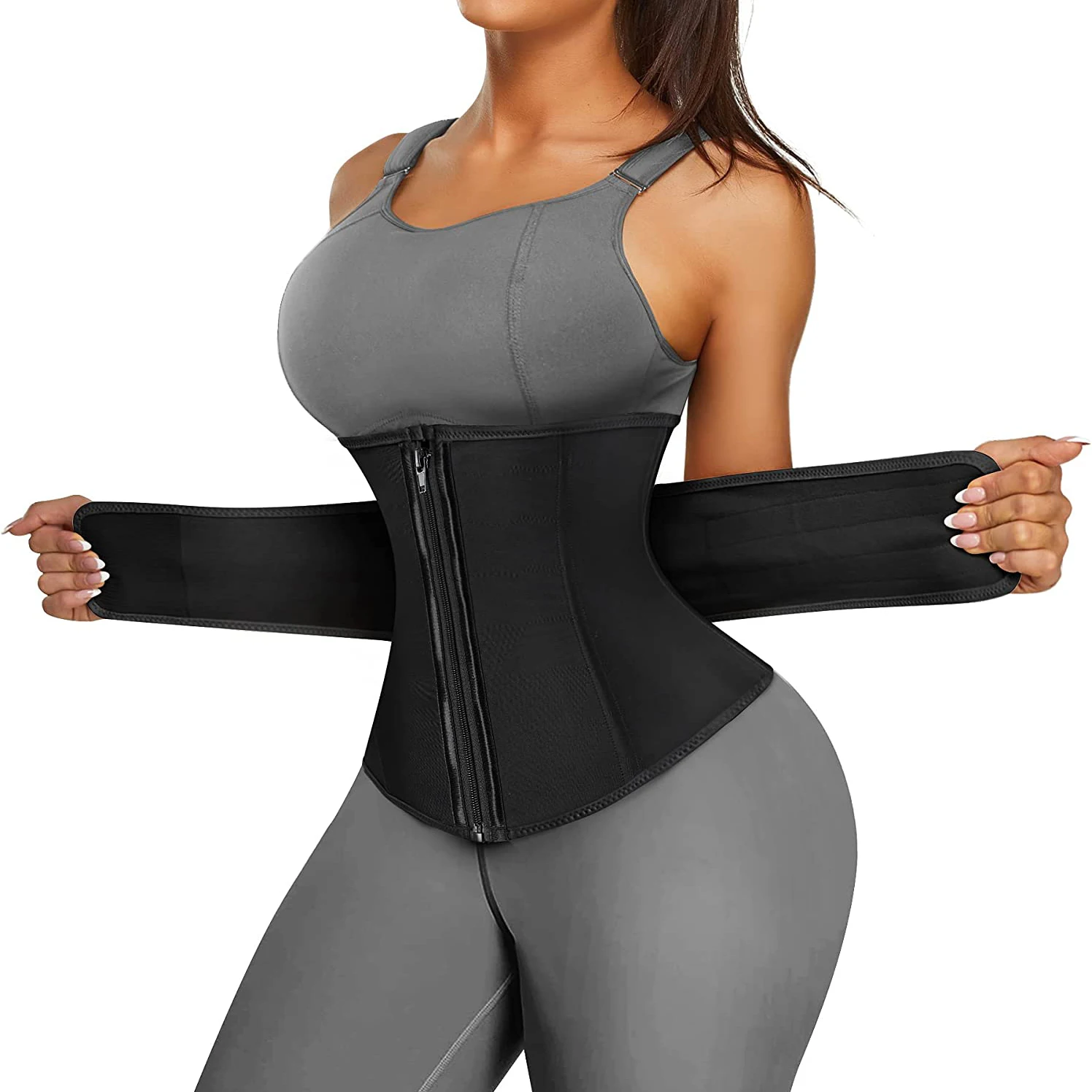 Latex Waist Trainer Body Shapewear Women Zipper Cincher Sport Girdle Corset Tummy Control Trimmer Shaper Slimming Belly Sheath