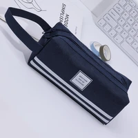 kids children canvas striped pencil cases large capacity zipper multifunctional storage bag organizer pouch stationery holder