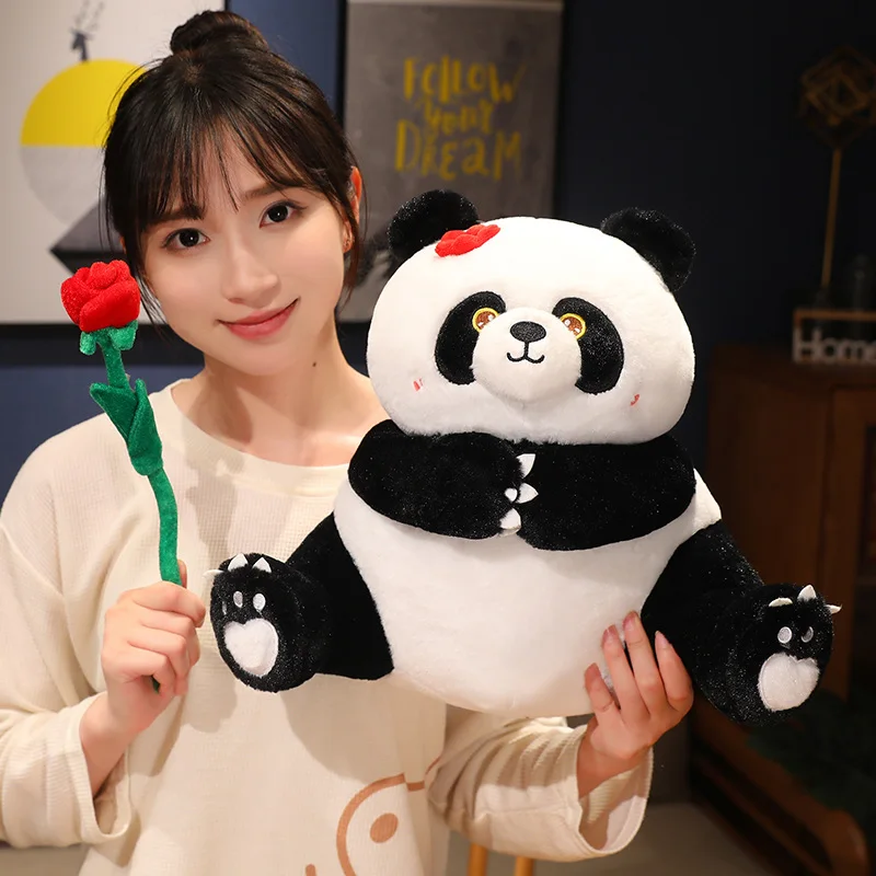

1pc 13/30/50cm Funny Panda Couple with Shoots Flower Soft Cartoon Animal Plush Toys Panda Stuffed Doll For Kids Girls Gift