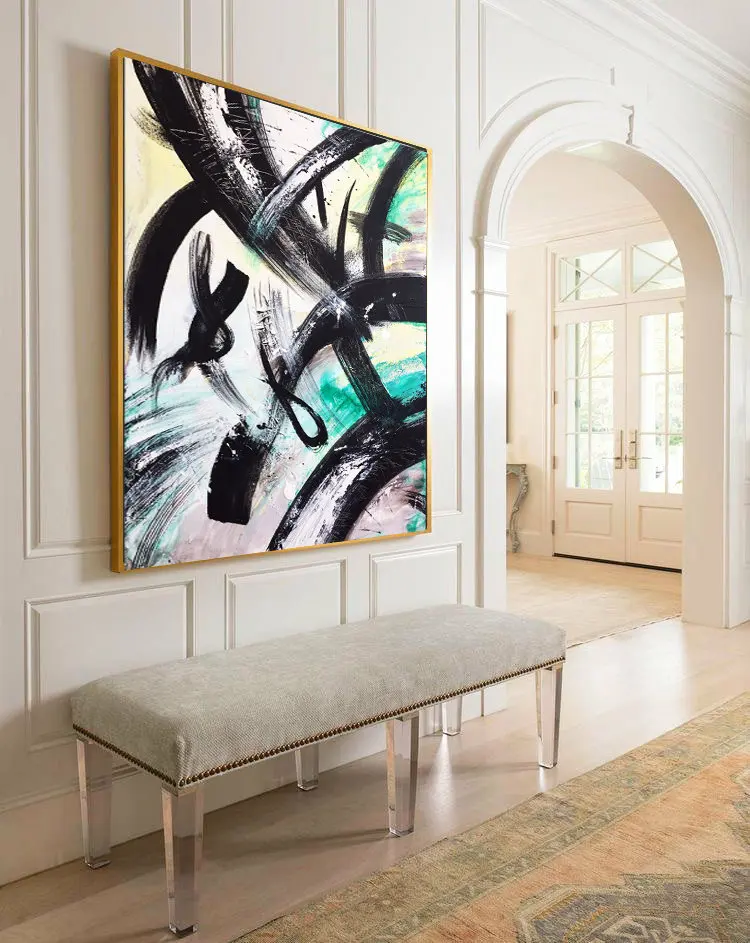 

Black Line Abstract Painting Canvas Wall Art 100% Hand-painted Abstract Oil Painting Frameless