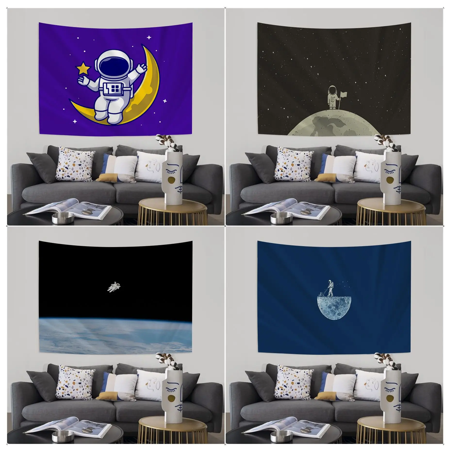 

Cut Astronaut Cartoon Tapestry Indian Buddha Wall Decoration Witchcraft Bohemian Hippie Art Home Decor