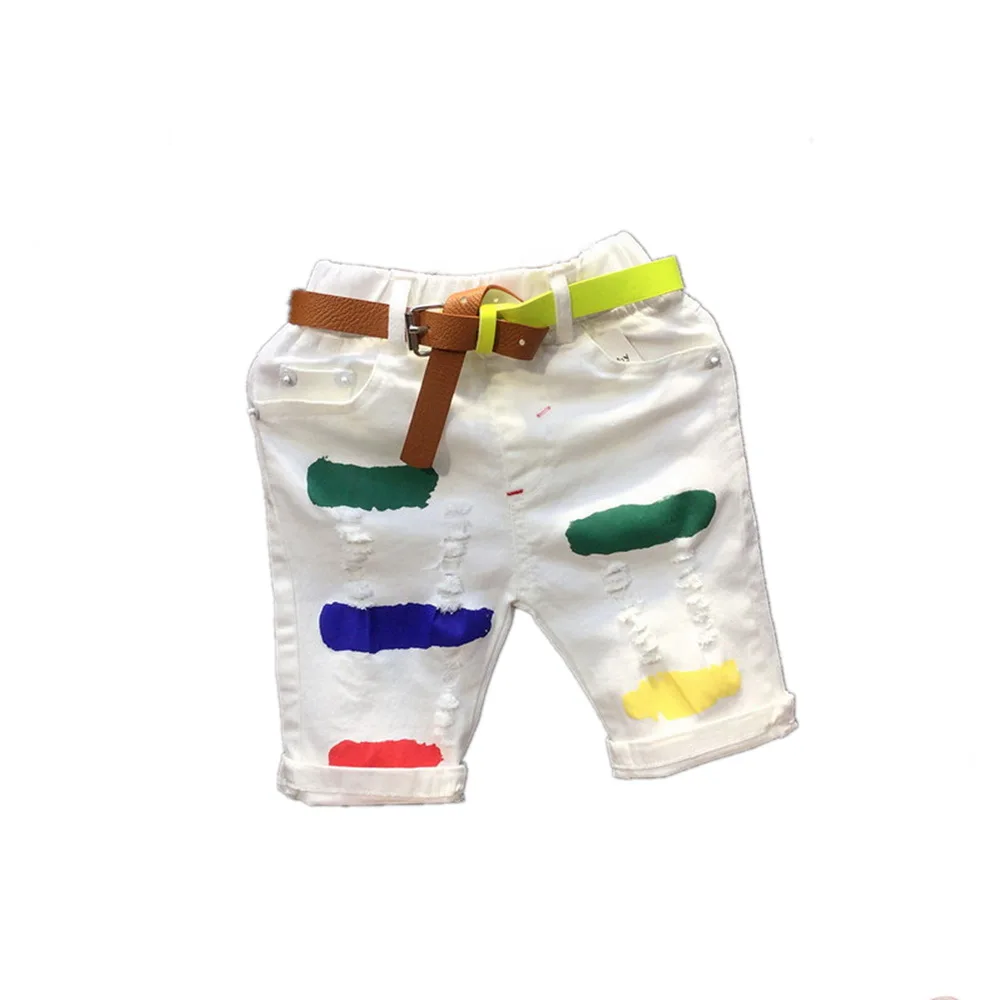 

2-7years Baby Boys Shorts Paint Ripped Casual Shorts for Boys Summer Short Pants Pockets Hole White Baby Shorts
