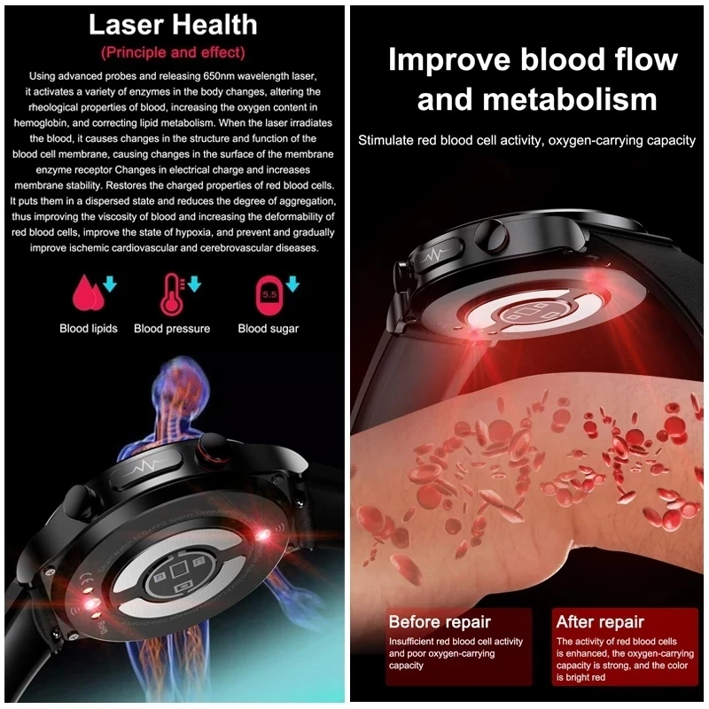 2022 New ECG+PPG Smart Watch Men Sangao Laser Health Heart Rate Blood Pressure Fitness Sports Watches IP68 Waterproof Smartwatch