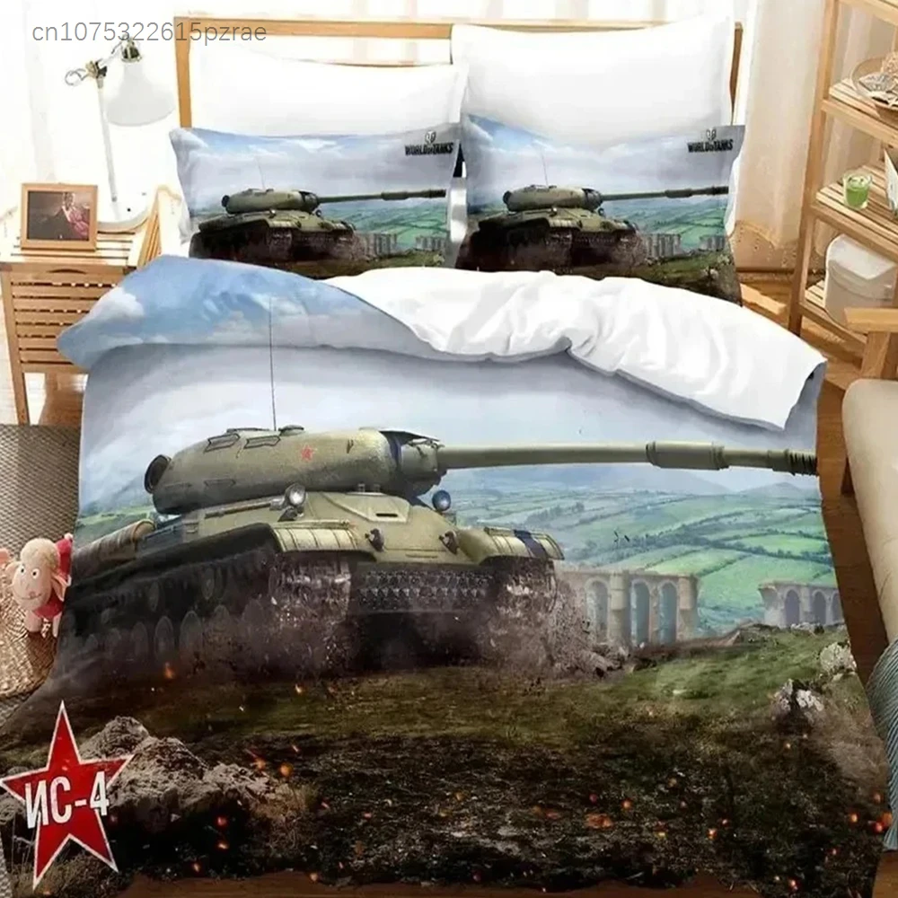 Фото Комплект постельного белья Game World Of Tanks с 3D-печатью, подходит для спальни, комплект пододеяльников с наволочками, детский домашний текстиль №5