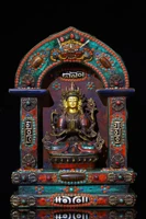 12 tibetan temple collection old bronze outline in gold gem dzi beads four armed guanyin buddhist niche town house exorcism