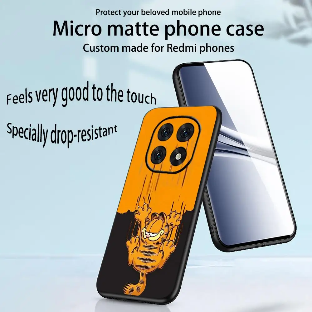 Фото Модный чехол для телефона с милым котиком Garfi и крутым дизайном для Redmi Note 17 15 14 13 12 11 Pro Plus S 5G, мягкий черный чехол. №5
