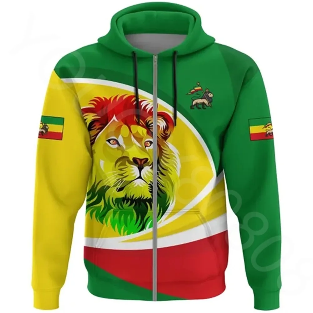 's New Clothing Sweater 3d Printing Casual Sports Ethiopian Lion Rasta Active Zipper Hoodie