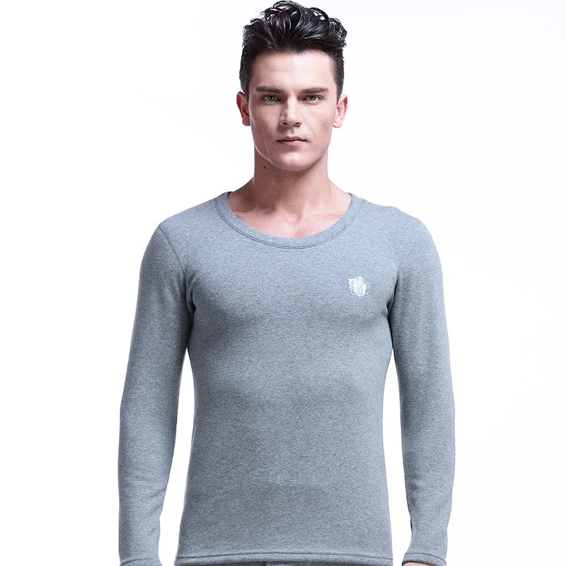 Autumn Winter Men Thermal Underwear Top Sexy Tight Long Johns Thickening Plus Velvet Bottoming Shirt Fashion Round Neck T-Shirts