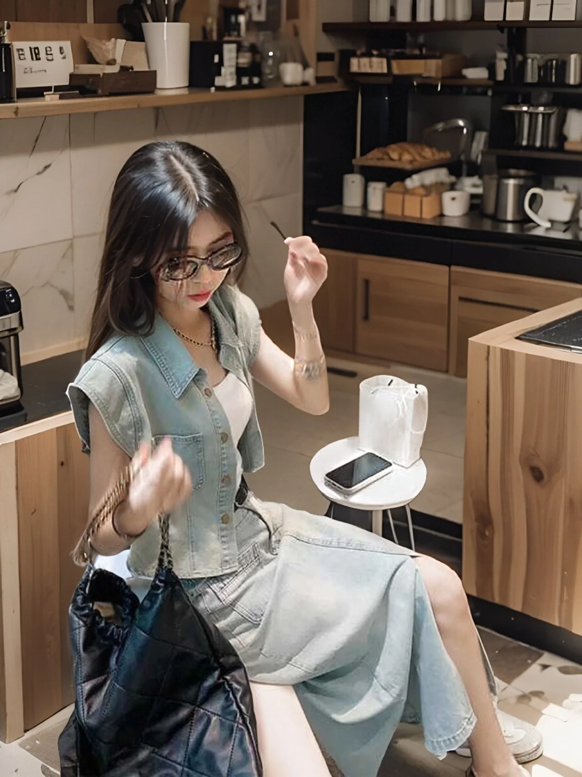 Корейская серия рубашка из джинсовой ткани с отложным воротником и длинными