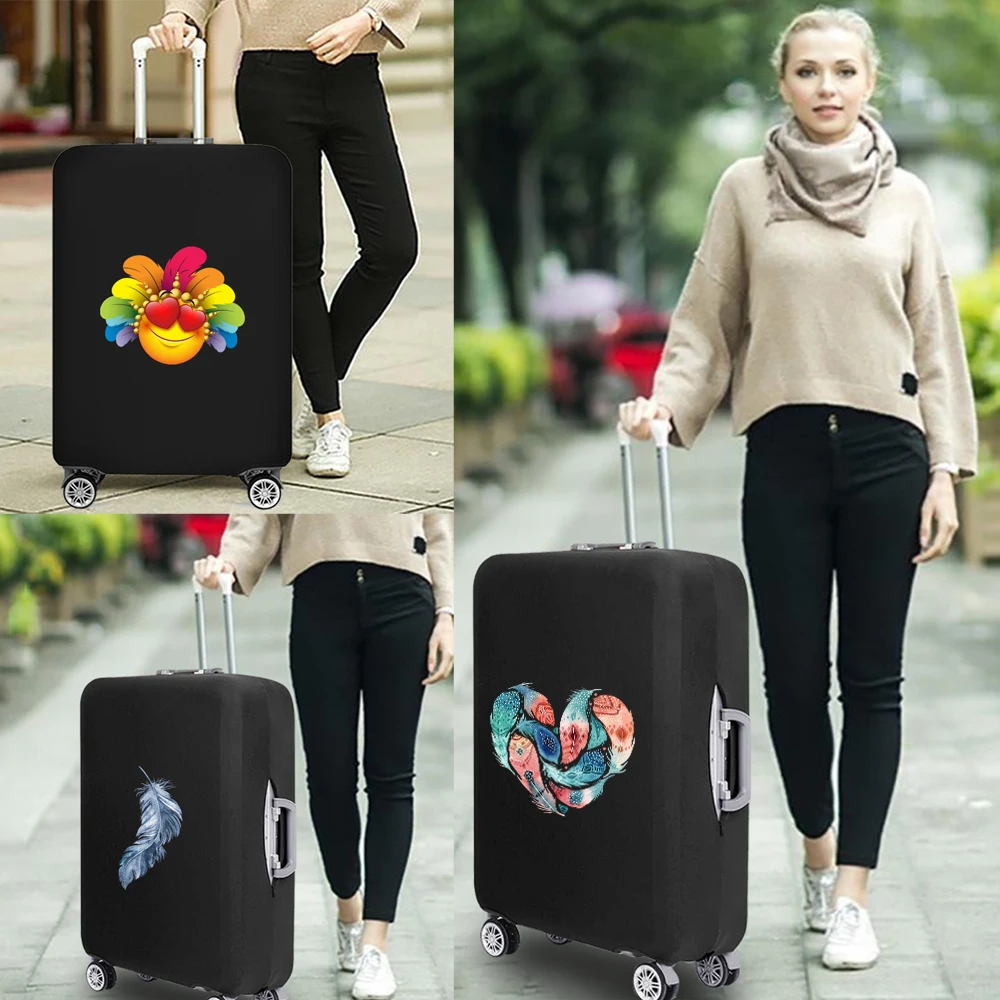 Feather Print Luggage Suitcase Elastic Protective Cover for 18''-32'' Inches Trolley Case Travel Accessories Trolley Dust Cover