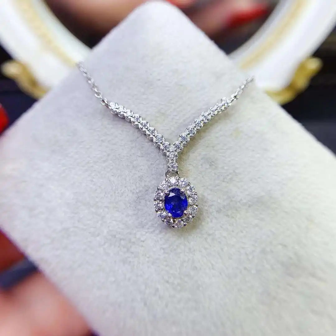 New natural Sri Lanka sapphire clavicle chain 925 silver Seiko set blue gem necklace pendant for women