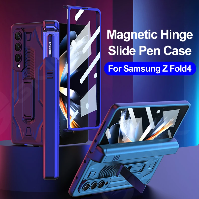 

Чехол GKK для Galaxy Z Fold4 с магнитными петлями, держатель для ручек, Жесткий Чехол для Samsung Galaxy Z, складной стеклянный чехол в комплекте 4