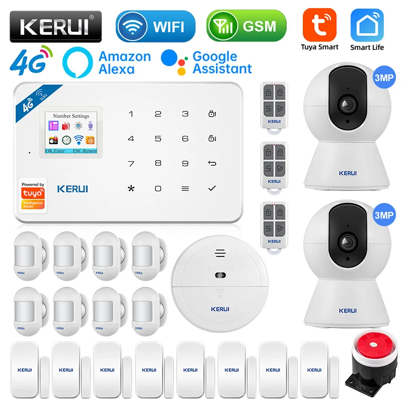 

KERUI W184 GSM 4G WIFI Security Protection Tuya APP Smart Home Alarms Anti Theft Security Alarm Alarm System Kit 6 Languages
