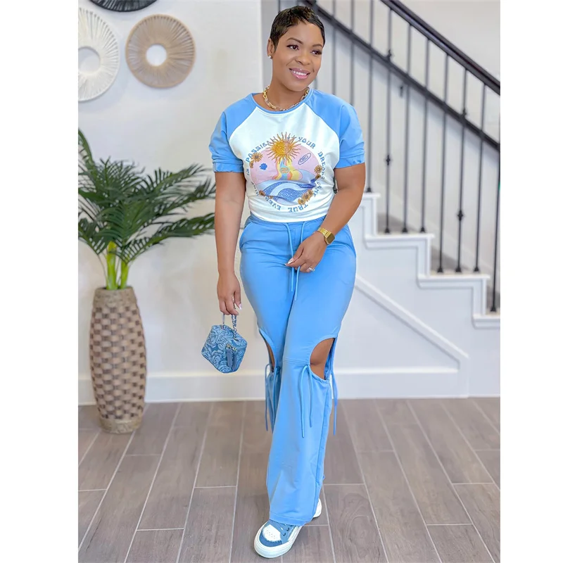 Женский спортивный костюм с коротким рукавом футболка надписью и принтом солнца
