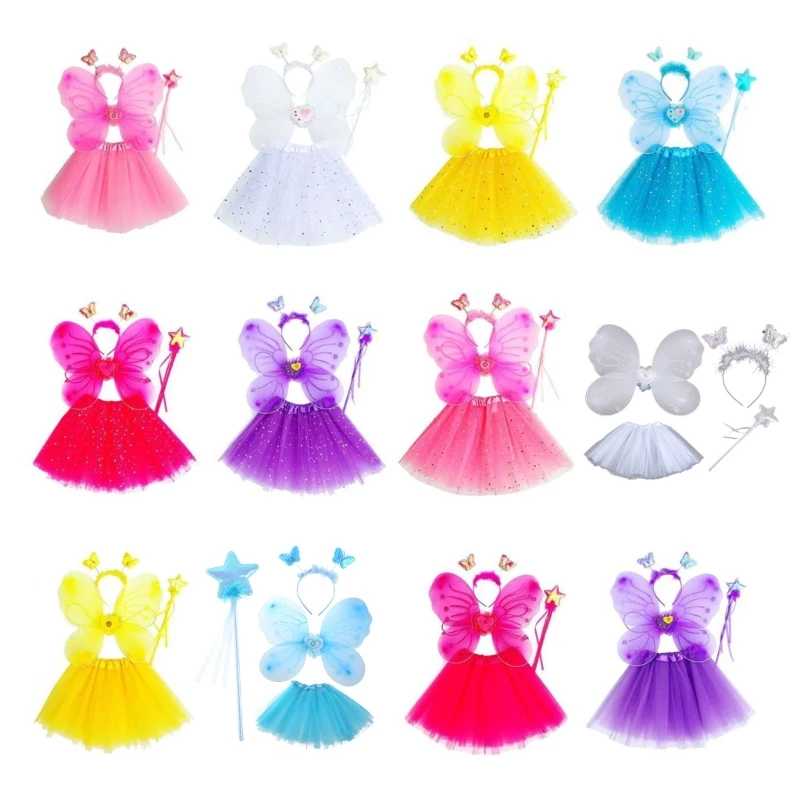 

Girls Princess Fairy Costumes Set with for Butterfly Fairy Wings Magic Wand Tutu Headband Novelty Gift Role Playing Prop