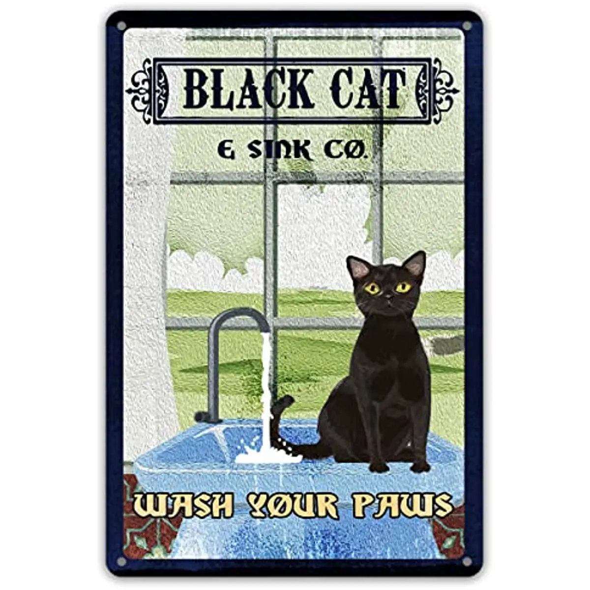 

Забавная цитата в ванную комнату, металлический жестяной знак, настенный художественный декор, винтажная черная кошка, раковина, надпись «вымыть лапы» для дома, декор для ванной комнаты, подарки