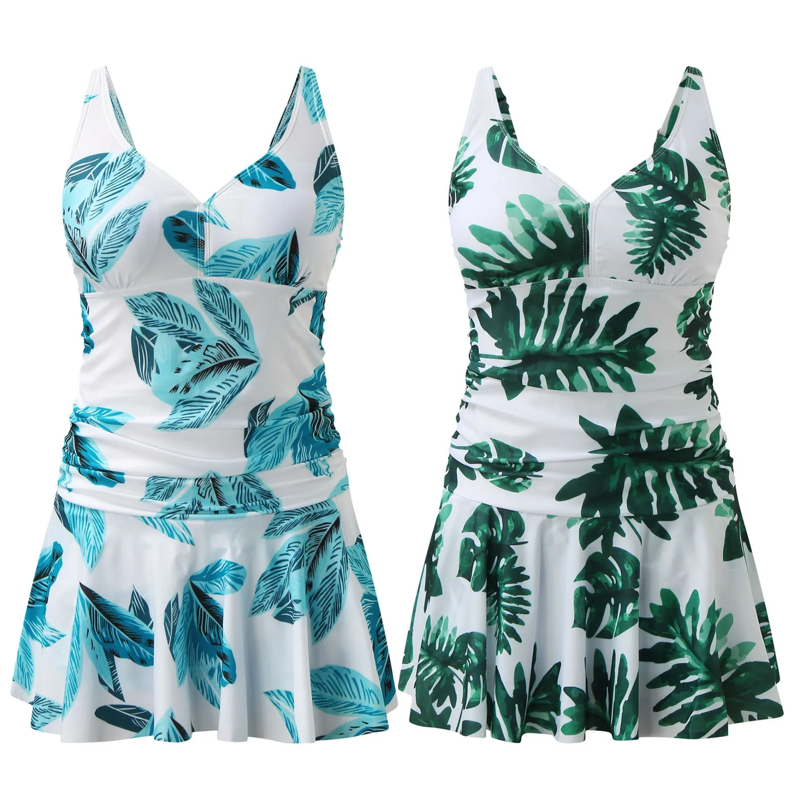 

Ladies V Neck Flower Printed Swimsuit Skirt Flat Bikini Swim Dress Women
