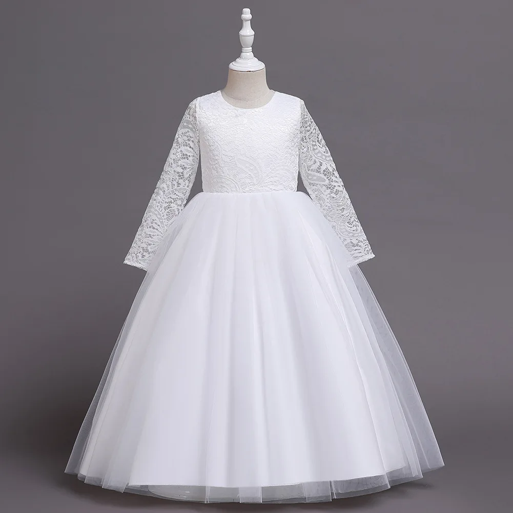 

2022 Pageant Vintage Dress Kids Party Long Sleeve Dresses For Girls Children Costume Wedding Dress 10 12 Year Children Vestidos