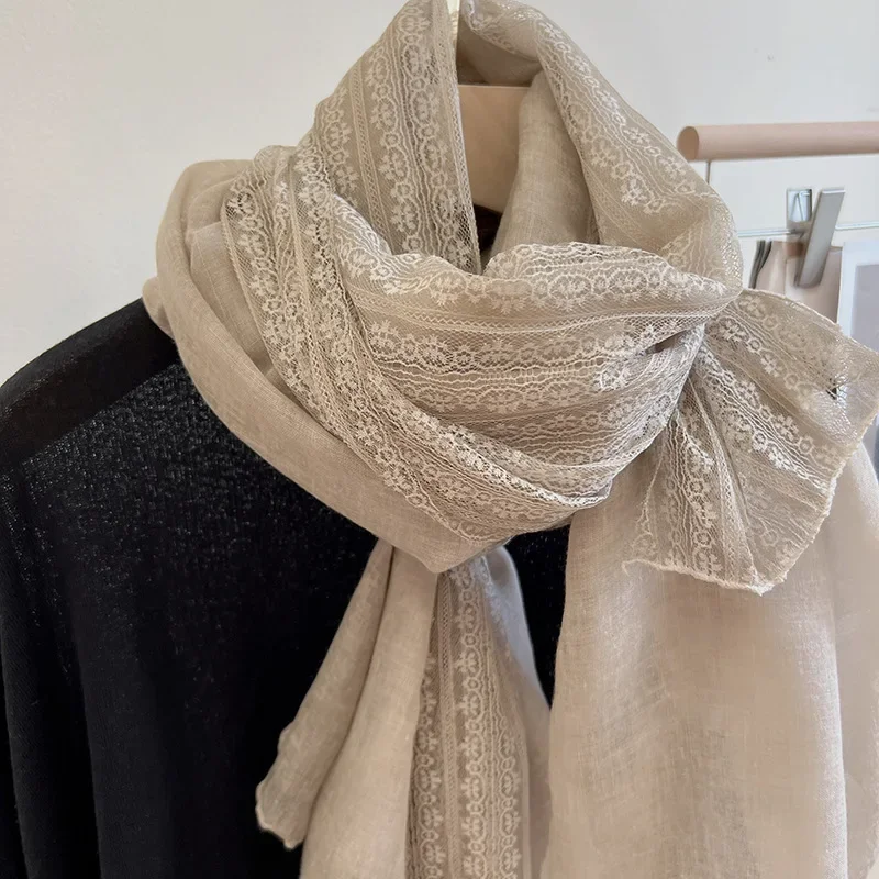 Женский винтажный шарф-шаль из хлопка с кружевом