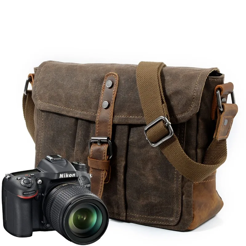 

Vintage Oil Wax Canvas Crossbody Bag Single Back Waterproof Camera Bag Inner Bag Micro Single Bag Photography Bag