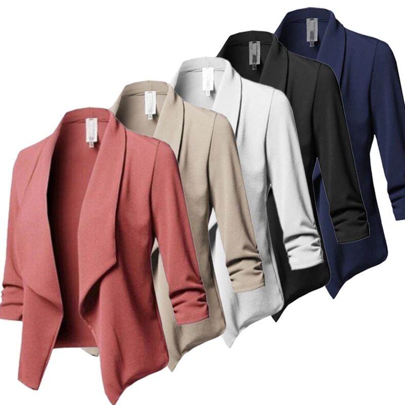 Women's Fashion Leisure Suit Coat Slim Long-sleeved Pleated Solid Color Joker Small Suit Jacket Office Commuter Formal Coat
