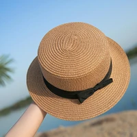 sun hat bowknot summer straw hat female sun hat male beach hat outdoor sun protection flat top folding parent child hat