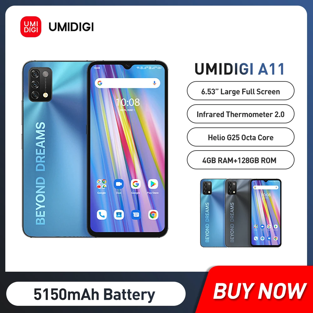 

UMIDIGI A11 смартфоны 3 ГБ + 64 ГБ 4 ГБ + 128 Гб 6,53 "HD Helio G25 Восьмиядерный Android 11 мобильные телефоны 16 МП Тройная камера 5150 мАч телефон