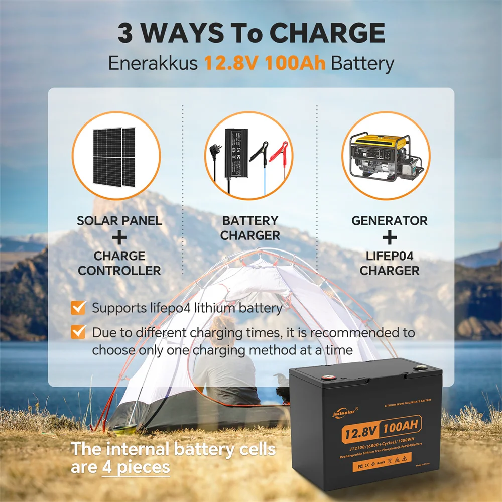 Новый аккумулятор jsdsolar 12 В 100 Ач LiFePO4 Grade A Cell 6000+ циклов 24 Встроенный BMS для дома и