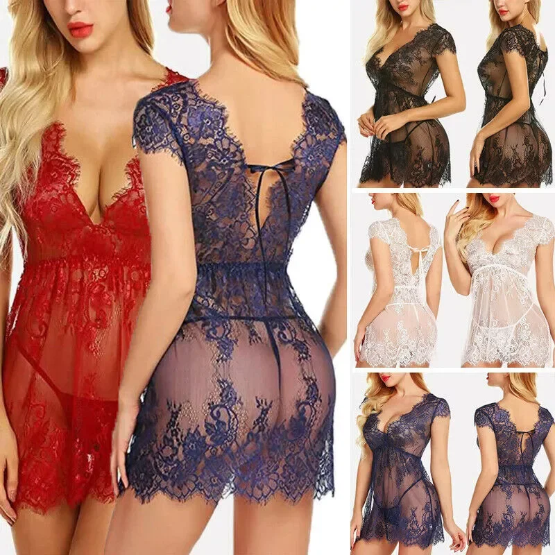 

Нижнее белье Babydoll женское нижнее белье кружевное с V-образным вырезом прозрачное соблазнительное нижнее белье женское Эротическое Белье дл...